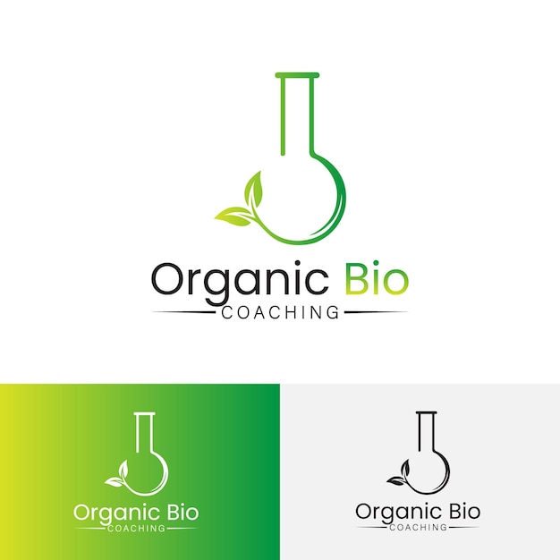 Organic Bio Coaching Logo with Green Leaf and Flask