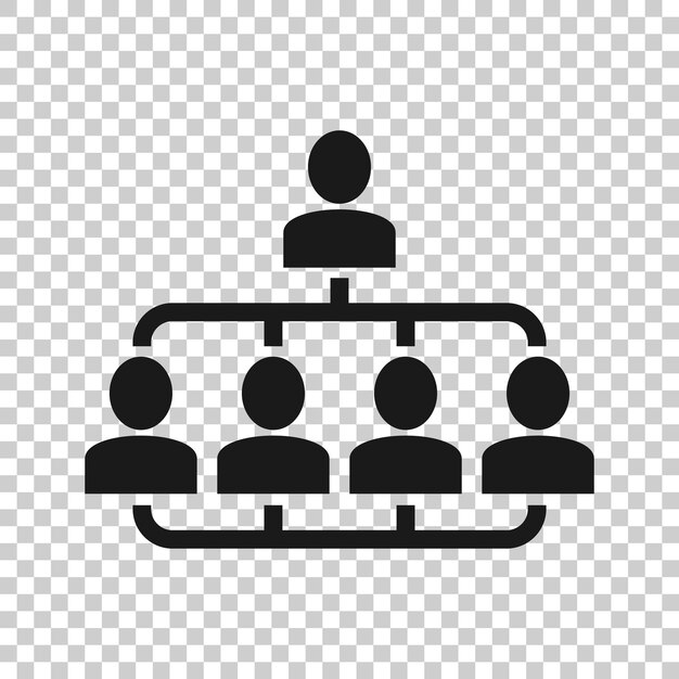 Organigrama corporativo con gente de negocios icono vectorial en estilo plano Ilustración de cooperación de personas sobre fondo blanco Concepto de negocio de trabajo en equipo
