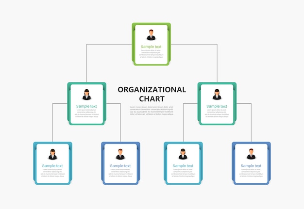 Organigrama corporativo con iconos de avatar empresarial
