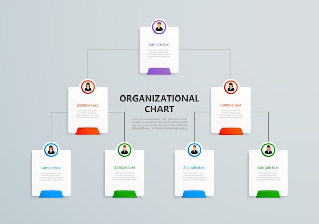 Organigrama corporativo con iconos de avatar de negocios