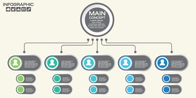 Vector organigrama corporativo con iconos de personas de negocios ilustración vectorial