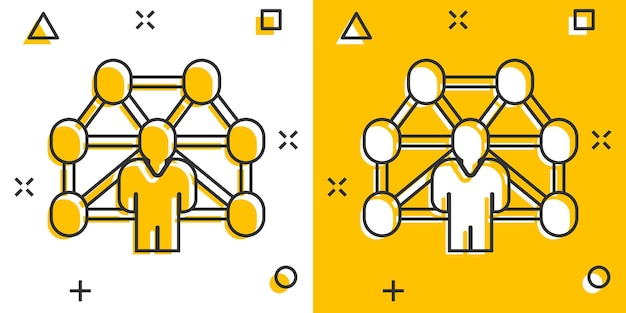 Organigrama corporativo personas vector icono en estilo cómico ilustración de dibujos animados de cooperación de personas sobre fondo blanco concepto de negocio de efecto de salpicadura de trabajo en equipo