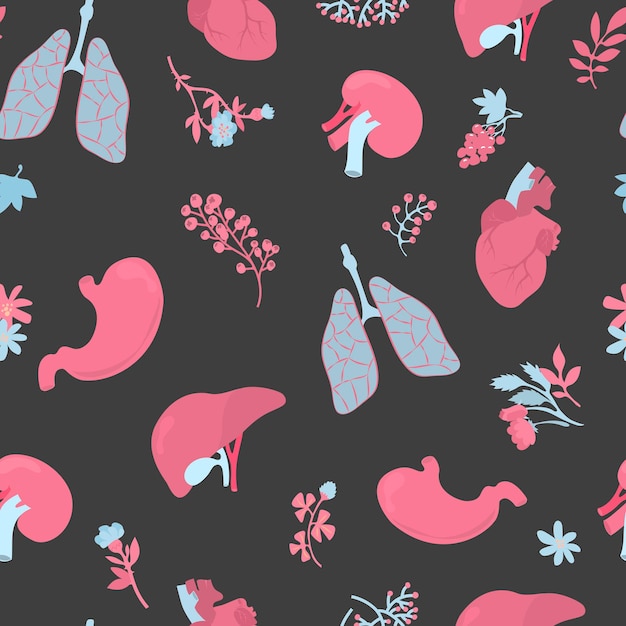 Órganos internos en vector de patrones sin fisuras papel de ilustración y diseño textil pulmones estómago