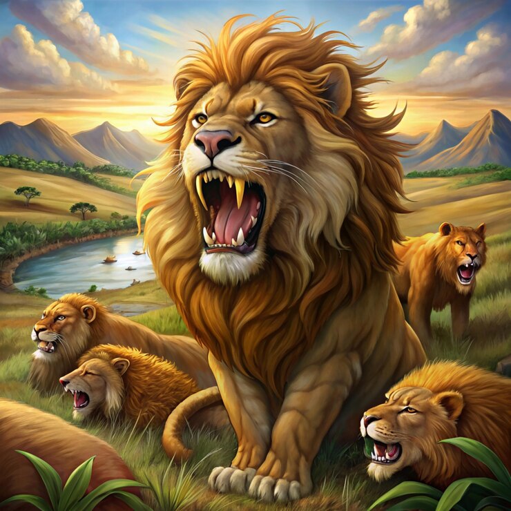 Vector el orgullo del león rugiendo en la sabana