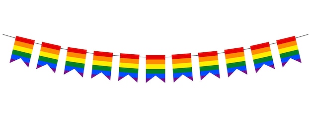 Orgullo mes banderín guirnalda arco iris bandera lesbiana gay bisexual transgénero concepto empavesado fiesta decoración vector elemento decorativo