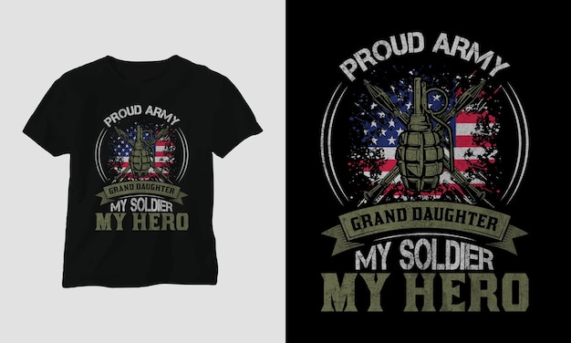 Orgullosa nieta del ejército mi soldado mi héroe Diseño de camiseta del Día de los Veteranos de EE. UU.