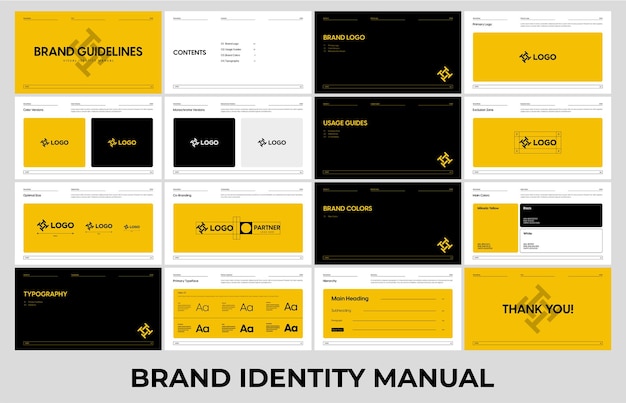 Vector orientación de la marca premium mínima en amarillo y negro en el paisaje