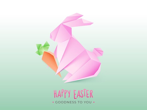 Origami Conejo de dibujos animados sosteniendo zanahoria Ilustración para Feliz Pascua Bondad para usted Diseño de tarjetas de felicitación