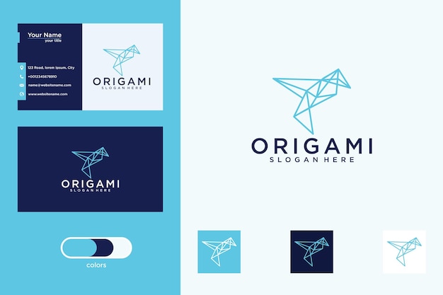 Origami con diseño de logotipo de estilo de línea y tarjeta de visita.