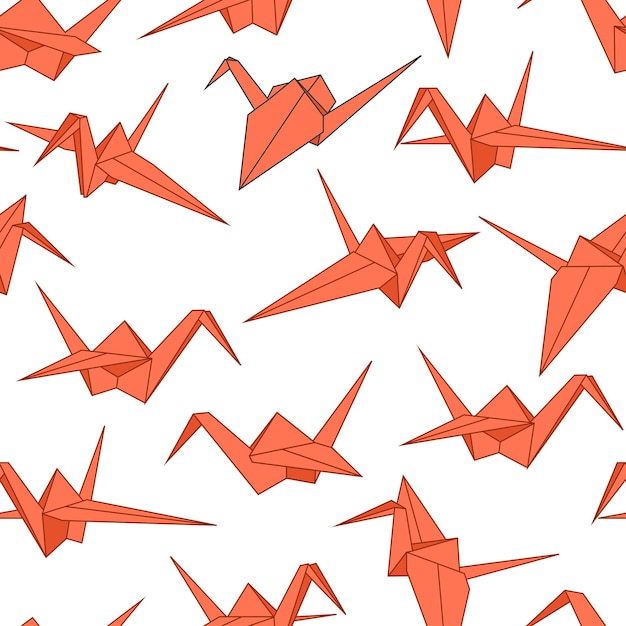 Origami grúa vectorial dibujos animados fondo de patrón sin costuras para el embalaje de papel tapiz embalaje y telón de fondo