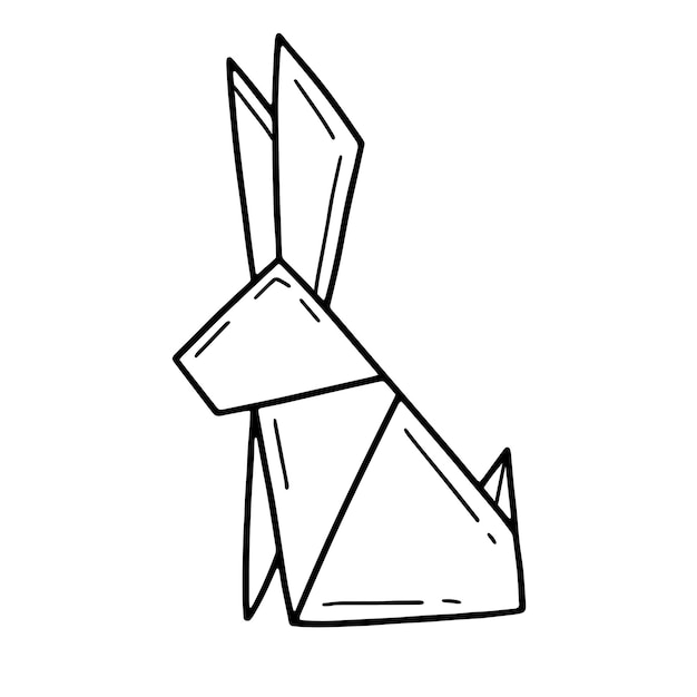 Origami de liebre o conejo en un estilo de garabato simple Ilustración vectorial aislada en un fondo blanco