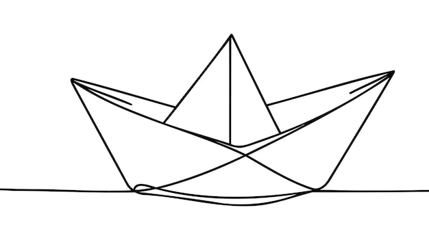 Origami de papel de barco dibujo continuo de una sola línea ilustración vectorial de papel de nave