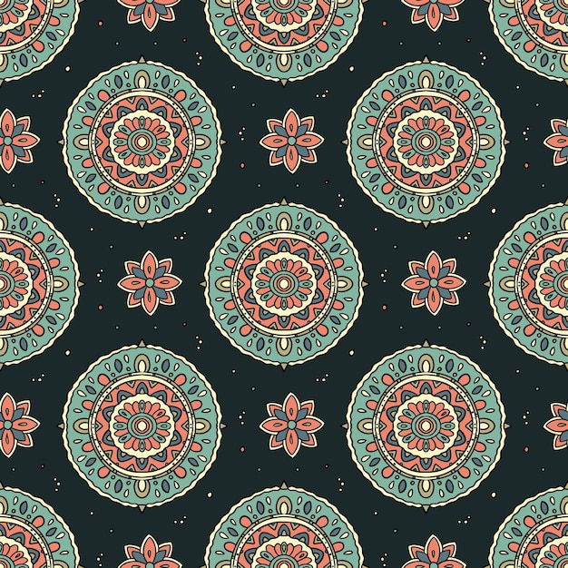 Ornado mandala indio vintage lindo patrón sin costuras ilustración vectorial