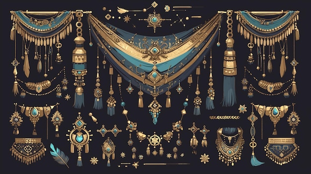 Vector ornamentación de cuentas embellece la colección de trajes indios festivos