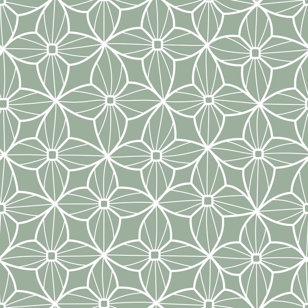 Ornamentación floral de línea abstracta flores patrón sin costuras vectorial formas de margaritas botánicas orgánicas abstractas silueta floral fondo verde