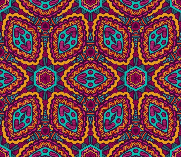 Ornamental abstracto de patrones sin fisuras. Diseño de fondo colorido festivo. Adorno de estampado tribal étnico geométrico