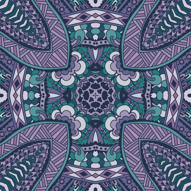 Ornamental abstracto de patrones sin fisuras. Diseño de fondo colorido festivo. Adorno de estampado tribal étnico geométrico