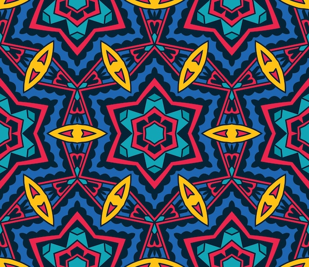 Ornamental étnico tribal abstracto del modelo inconsútil de la vendimia. Diseño de fondo colorido festivo