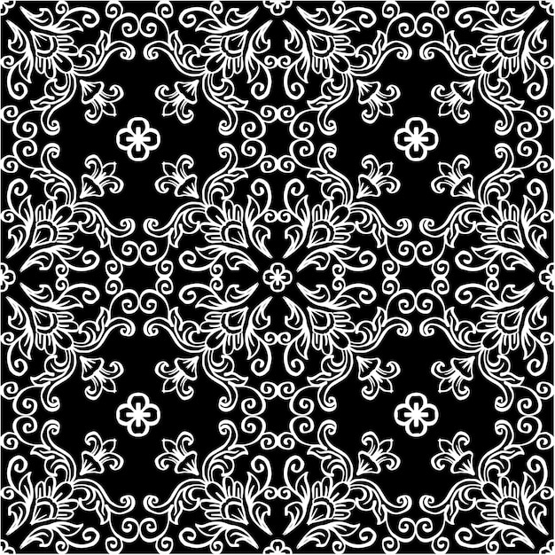 Ornamental floral de patrones sin fisuras en blanco y negro