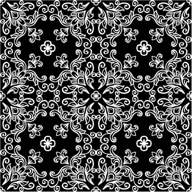 Ornamental floral de patrones sin fisuras en blanco y negro