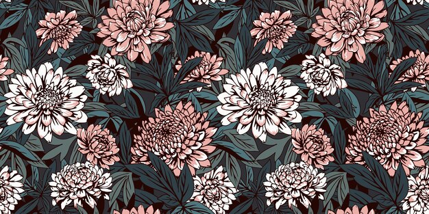 Ornamentar flores y hojas creativas entrelazadas en un patrón sin costuras