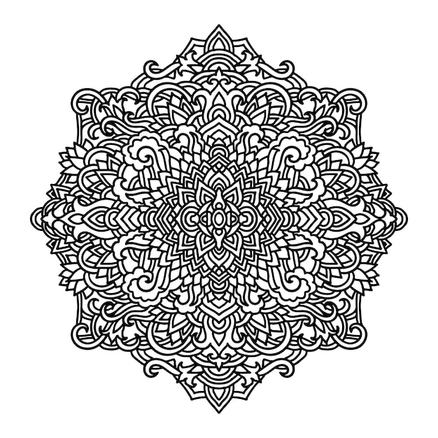 Ornamento abstracto de la mandala. Patrón asiático. Fondo auténtico en blanco y negro. Ilustración vectorial.