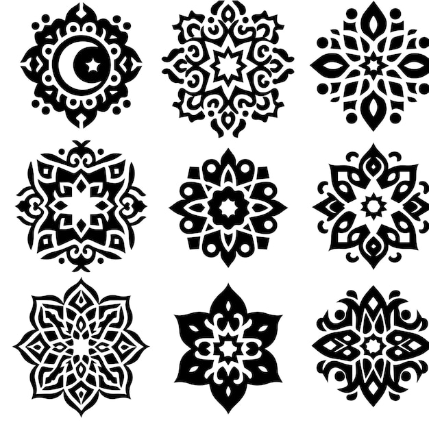 Ornamento árabe ornamento simple islámico color negro y blanco