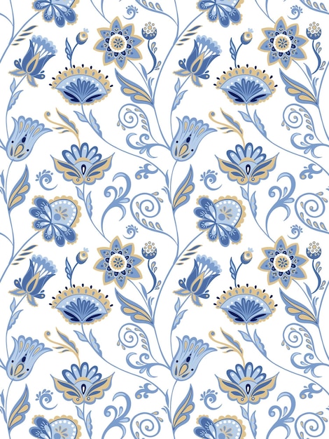 Ornamento azul marino asiático de patrones sin fisuras vector floral abstracto