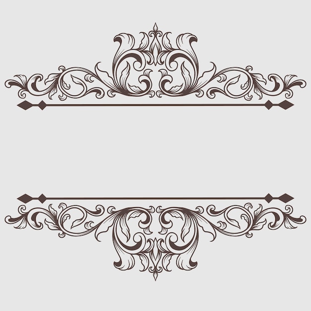 Vector ornamento barroco clásico de época y elemento de diseño decorativo filigrana