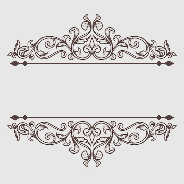 Vector ornamento barroco clásico de época y elemento de diseño decorativo filigrana