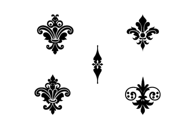 Ornamento barroco de Damasco Ornamento de borde y marco Ornamento floral Ornamento vectorial conjunto de silueta negra