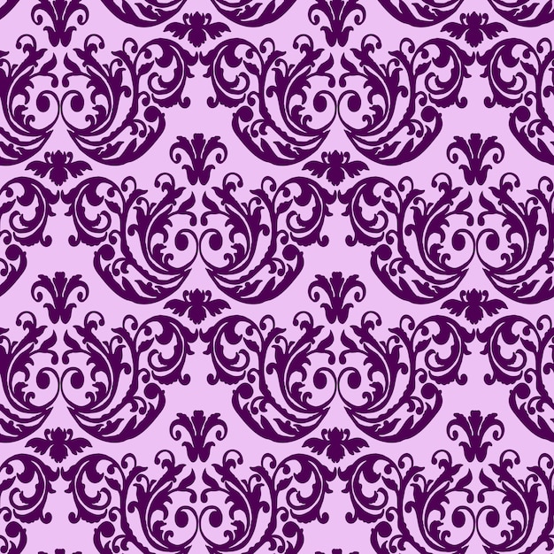 Ornamento barroco vintage de damasco vectorial patrón retro estilo antiguo geometría violeta de lujo sin costuras