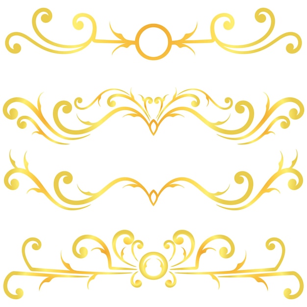 Ornamento de caligrafía de líneas giratorias doradas aislado sobre fondo blanco para diseño gráfico de lujo