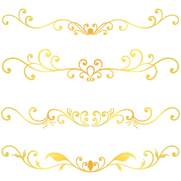 Vector ornamento de caligrafía de líneas giratorias doradas aislado sobre fondo blanco para diseño gráfico de lujo