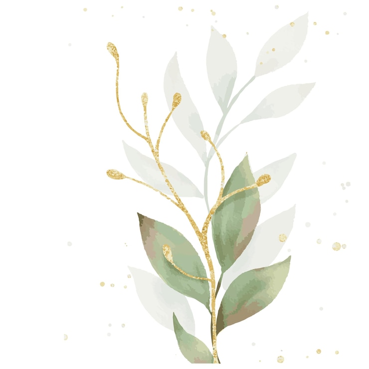 Vector ornamento decorar oro acuarela hoja botánica invitación de boda borde