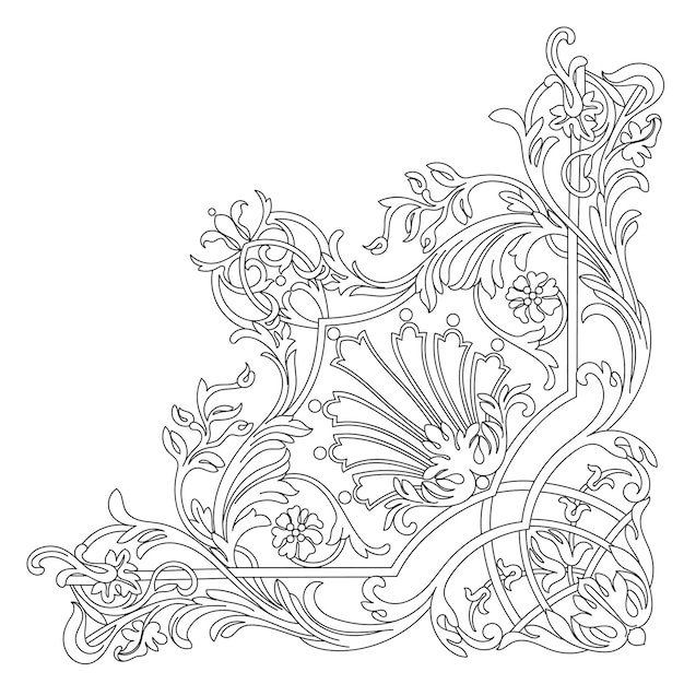 Ornamento de desplazamiento de marco barroco vintage patrón retro floral de borde grabado en estilo antiguo. vector