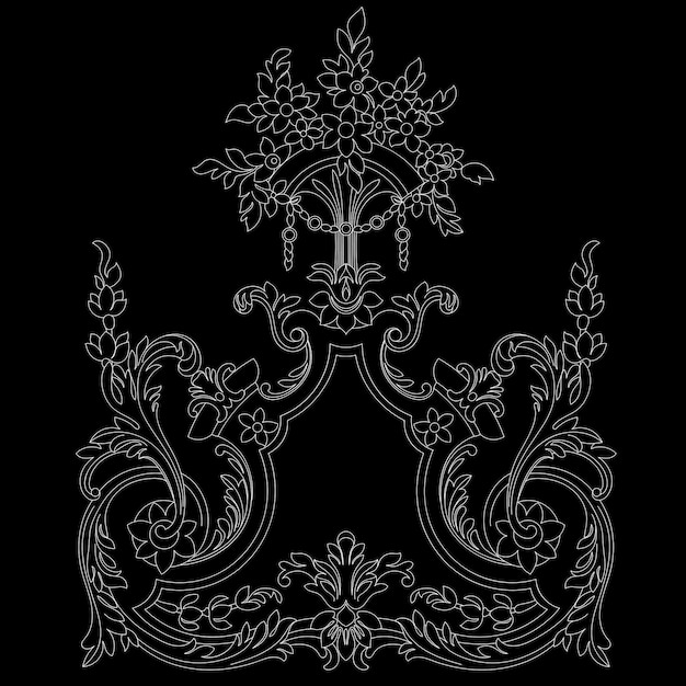 Ornamento de desplazamiento de marco barroco vintage patrón retro floral de borde grabado en estilo antiguo. vector