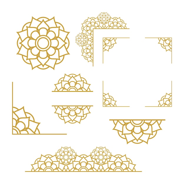 Ornamento de diseño vectorial de marco de mandala de oro