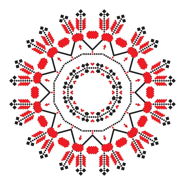 Ornamento étnico mandala patrones geométricos en color rojo.