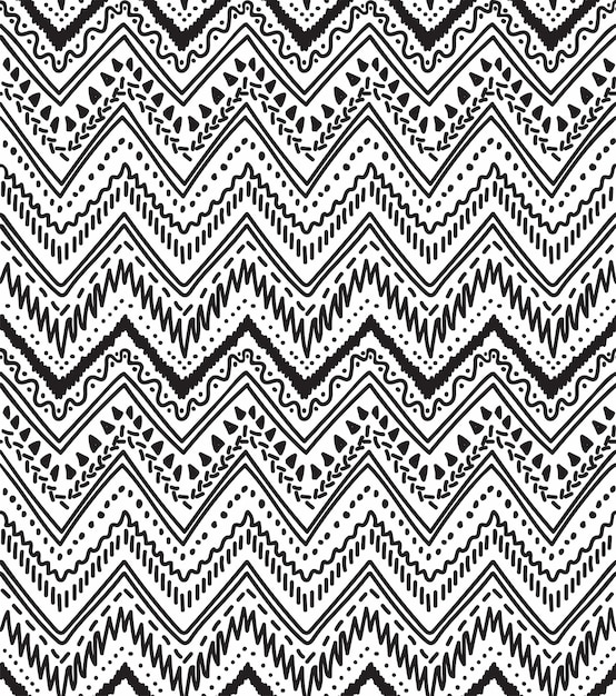 Ornamento étnico de patrones sin fisuras Fondo blanco y negro Doodle