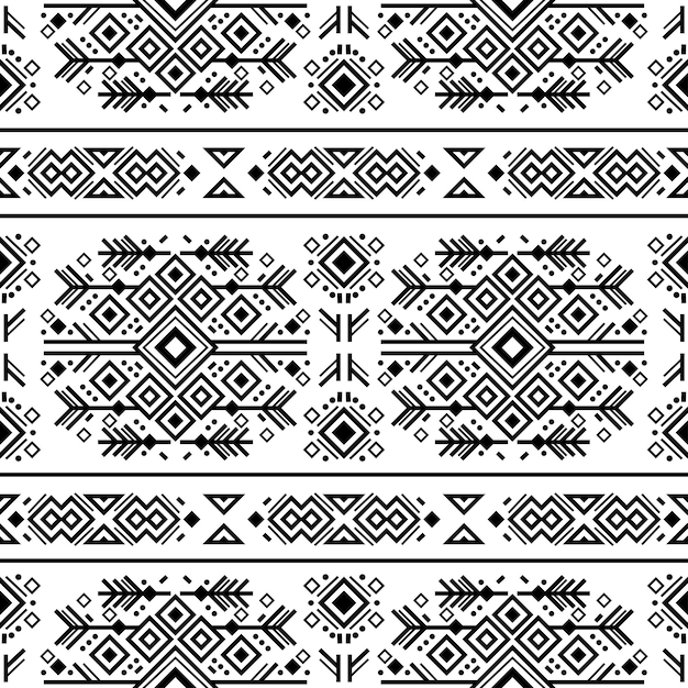 Ornamento étnico del vector étnico del patrón blanco y negro tribal navajo inconsútil