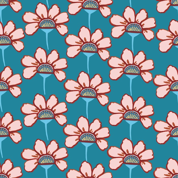 Ornamento floral sin costuras con lindas flores rosadas simples