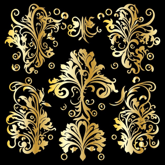 Ornamento floral dorado Arte vectorial Adornos florales dorados Elementos decorativos florales Vector