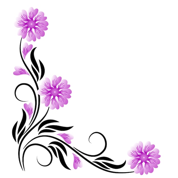 Vector ornamento floral de esquina con flores púrpuras