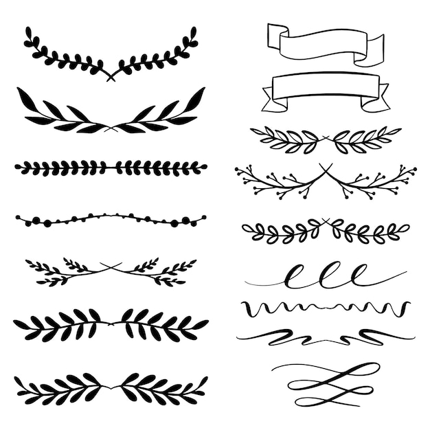 Ornamento floral islámico oriental dibujado a mano divisores de texto florecen y diseño vectorial de laurel elementos