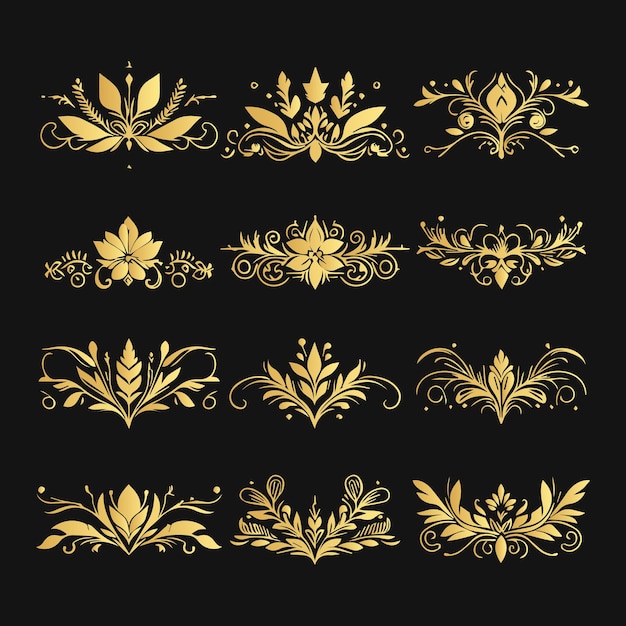 Ornamento floral minimalista y conjunto de diseño vectorial divisor