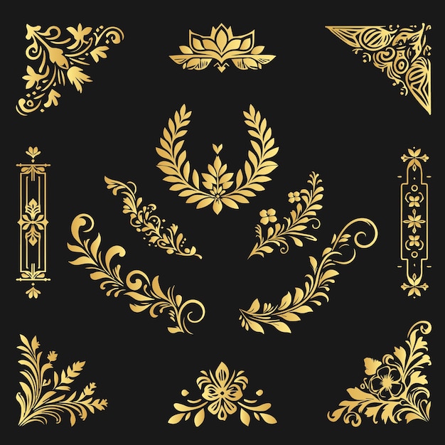 Ornamento floral minimalista y conjunto de diseño vectorial divisor