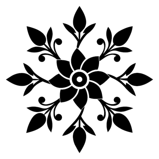 Ornamento floral vectorial silueta de color negro fondo blanco 178