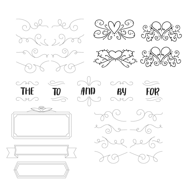 Ornamento de flores dibujado a mano, divisores de texto, flechas y elementos de diseño de laurel
