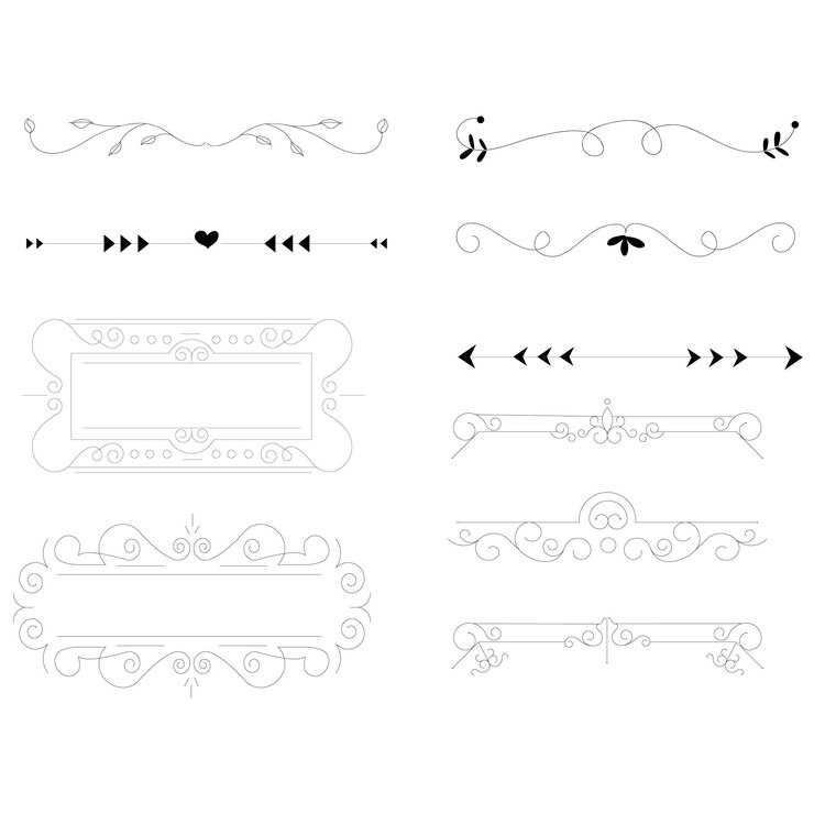 Vector ornamento de flores dibujado a mano, divisores de texto, flechas y elementos de diseño de laurel